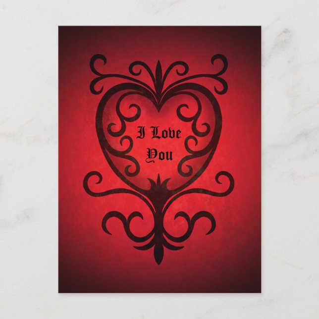 Rotes, elegantes gotisches Herz Postkarte (Vorderseite)