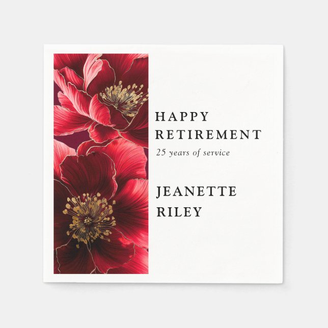 Rotes Elegantes Modernes, florales Happy Retiremen Serviette (Vorderseite)