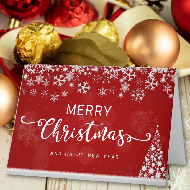 Rotes Elegantes Schneeflocken Weihnachtsbaum Feiertagskarte (Von Creator hochgeladen)