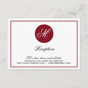 Rotes elegantes Schriftmonogramm-Empfangskarte Begleitkarte