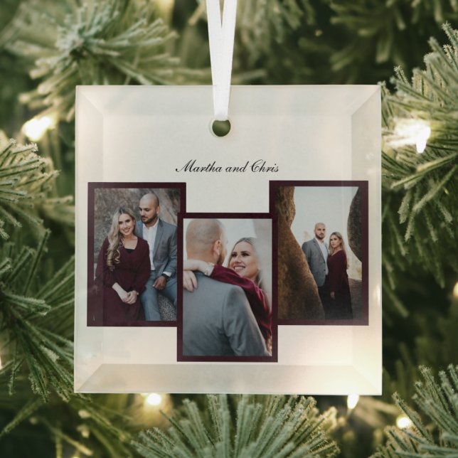 Rotes elegantes Verlobtes Verheiratetes Skript 3 F Ornament Aus Glas (Insitu)