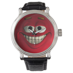 Rotes Emoticon mit weißen Zähnen Armbanduhr