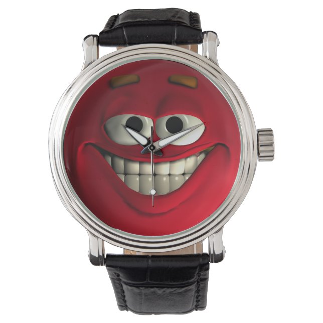 Rotes Emoticon mit weißen Zähnen Armbanduhr (Vorderseite)