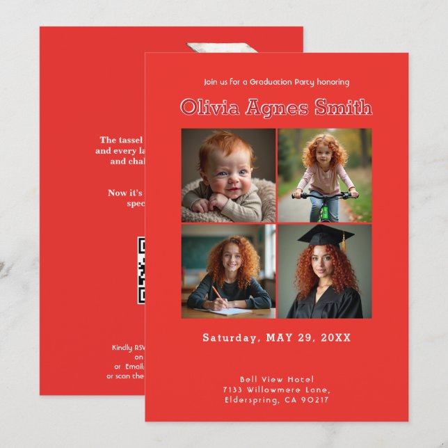 Rotes Erbe Collage QR Code Einladung (Vorne/Hinten)