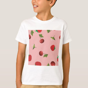 Rotes Erdbeer- und Kirschenmuster Rosa Frucht T-Shirt