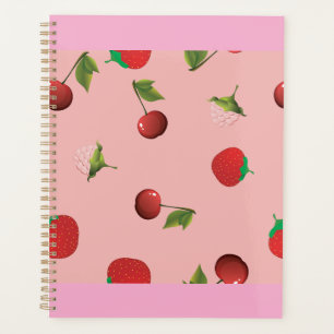 Rotes Erdbeer- und Kirschmuster Rosa Frucht Planer