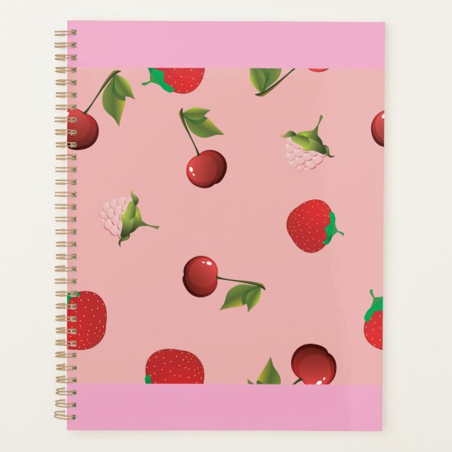 Rotes Erdbeer- und Kirschmuster Rosa Frucht Planer (Vorderseite)