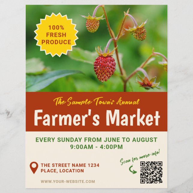 Rotes Erdbeeren Foto Fresh Produce Farmer's Market Flyer (Vorne)