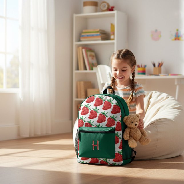 Rotes Erdbeermuster Grüne Umhängetasche Bedruckter Rucksack (Von Creator hochgeladen)