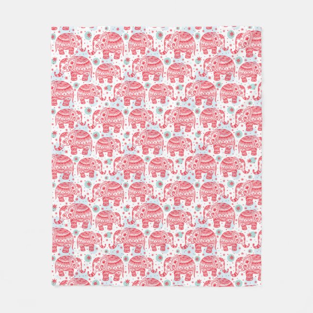 Rotes ethnisches Elefant-Muster Fleecedecke (Vorderseite)