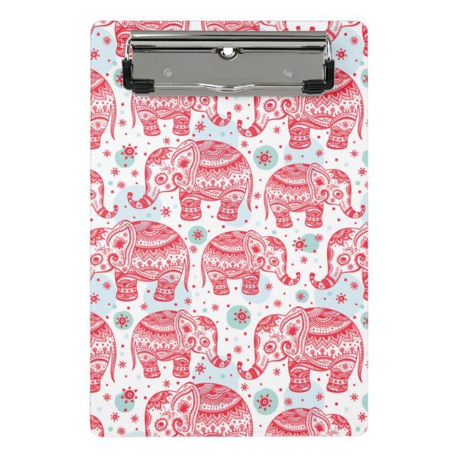 Rotes ethnisches Elefant-Muster Mini Klemmbrett (Vorderseite)