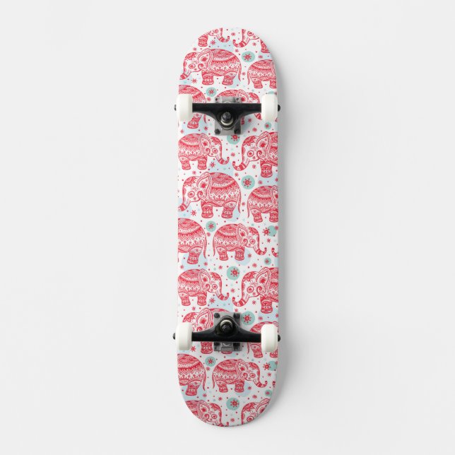 Rotes ethnisches Elefant-Muster Skateboard (Vorderseite)
