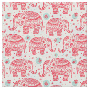 Rotes ethnisches Elefant-Muster Stoff