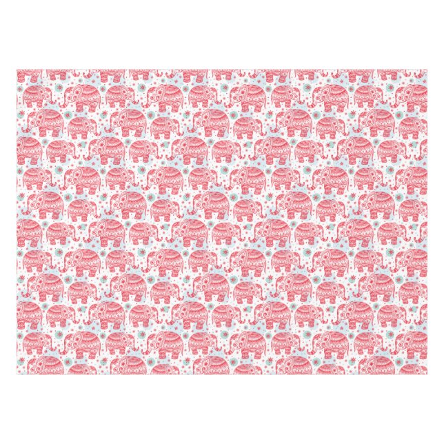 Rotes ethnisches Elefant-Muster Tischdecke (Vorderseite (Horizontal))