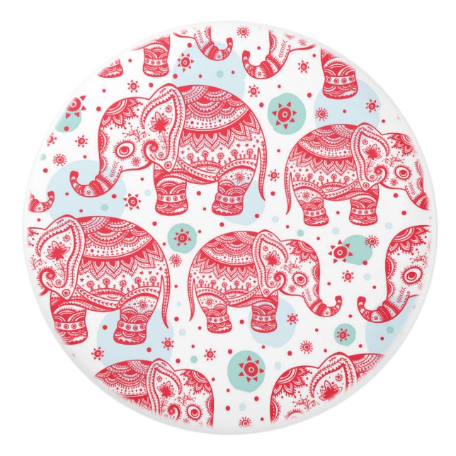 rotes ethnisches Elefantenmuster Keramikknauf (Vorderseite)