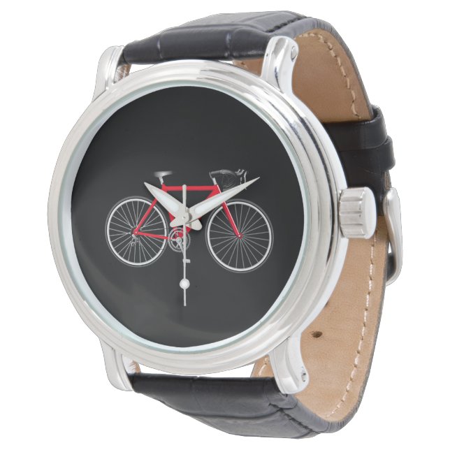 Rotes Fahrrad auf schwarz Armbanduhr (Schrägansicht)
