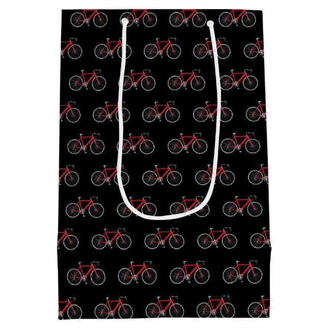 Rotes Fahrrad auf schwarz Mittlere Geschenktüte (Rückseite)