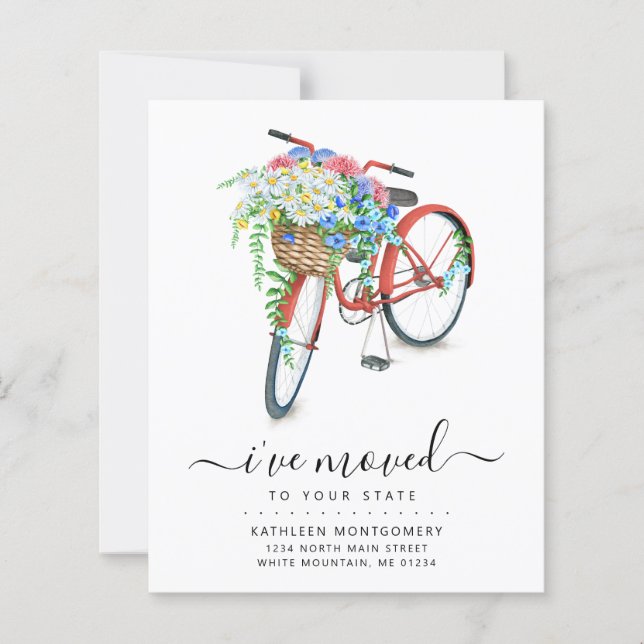 Rotes Fahrrad Floral Basket Budget Moving Card (Vorderseite)
