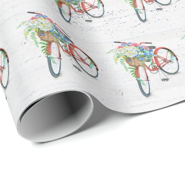 Rotes Fahrrad mit Blume-Korb Geschenkpapier (Rolleneckpunkt)