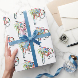 Rotes Fahrrad mit Blume-Korb Geschenkpapier