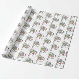 Rotes Fahrrad mit Blume-Korb Geschenkpapier