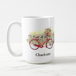 Rotes Fahrrad mit Blume Wasserfarbe Personalisiert Kaffeetasse