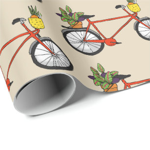 Rotes Fahrrad mit grüner Pflanze Geschenkpapier