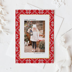 Rotes Fair Isle Strickmuster Foto Weihnachten Folien Feiertagspostkarte