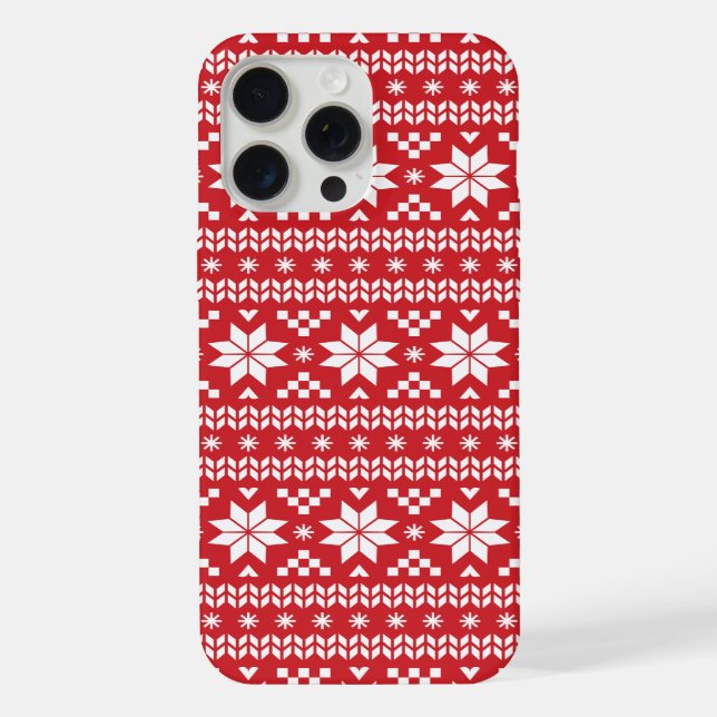 Rotes Fair Isle Weihnachtspullover-Muster iPhone Hülle (Rückseite)