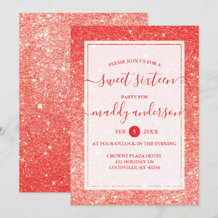 Rotes falsches Glitter Elegantes Sweet 16 Geburtst Einladung
