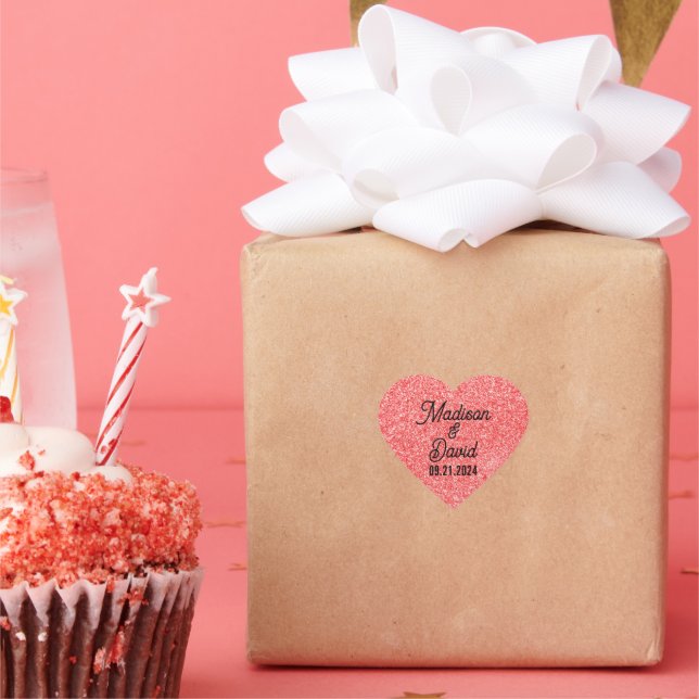 Rotes falsches Glitter-Hochzeitsdesign Herz-Aufkleber (Party)