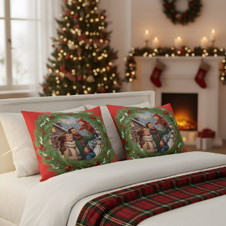 ❄️ Rotes Familienkissen mit Winterbaumrahmen ❄️ Kissen