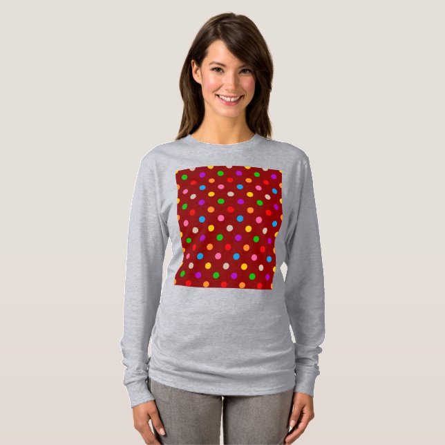 Rotes farbenfrohes Regenbogen-Punkte-Design  T-Shirt (Vorne ganz)