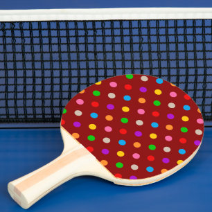 Rotes farbenfrohes Regenbogen-Punkte-Design  Tischtennis Schläger