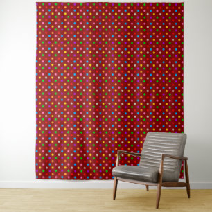 Rotes farbenfrohes Regenbogen-Punkte-Design Wandteppich