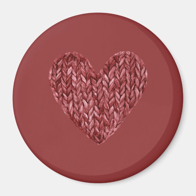 Rotes Faux-Knitt-Herz Magnet (Vorne)