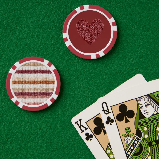 Rotes Faux-Knitt-Herz Pokerchips (Pokertisch (doppelt))