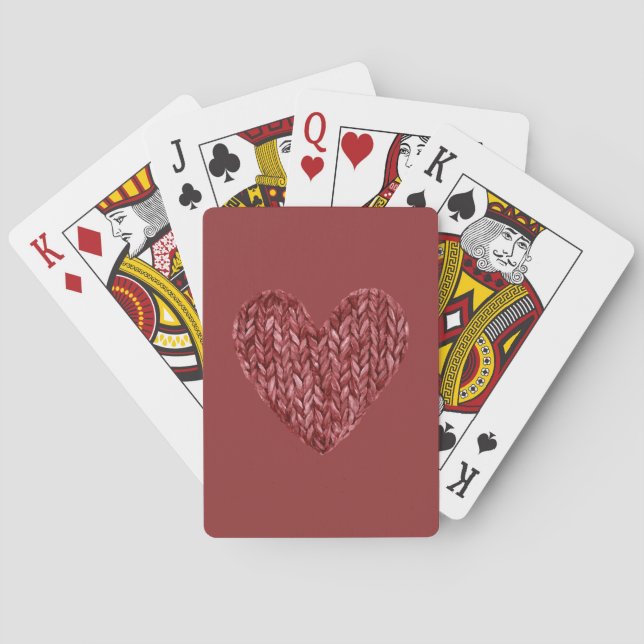 Rotes Faux-Knitt-Herz Spielkarten (Rückseite)