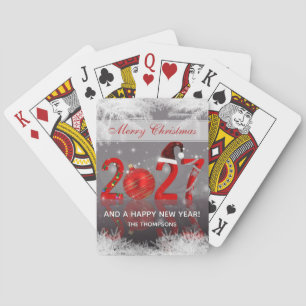 Rotes festliches Frohe Weihnachten Neujahr 2027 Spielkarten