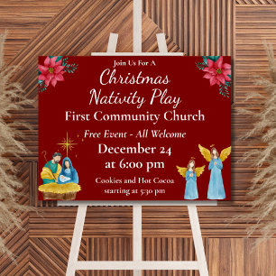 Rotes festliches Weihnachtskirchen-Event-Promo Poster