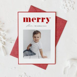 Rotes, fettes Retro-„Merry“-Typografie-Foto-Weihna Feiertagskarte