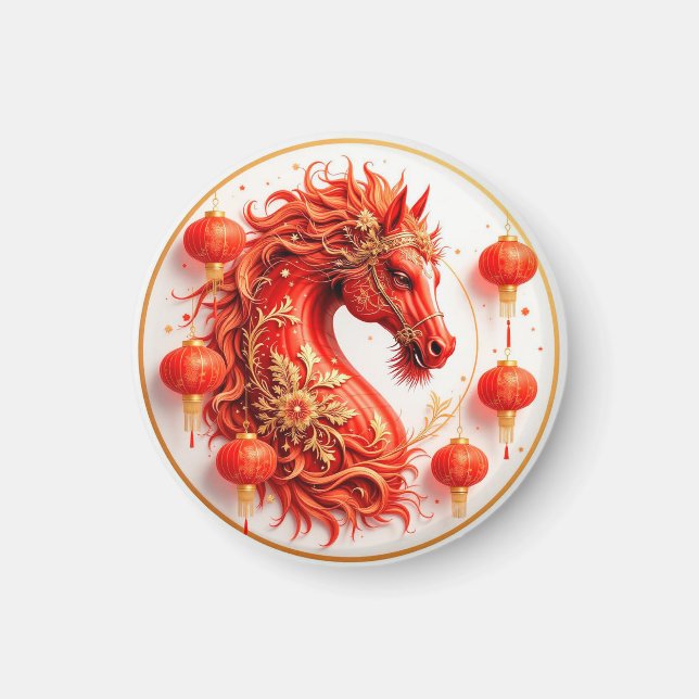 Rotes Feuerpferd - Neujahrsfeier 2026 - Design Magnet (Vorne)