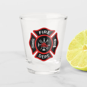 Rotes Feuerwehr-Feuerwehrmann-Abzeichen Schnapsglas