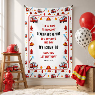 Rotes Feuerwehrauto Alarm auslösen Jungen Geburtst Banner