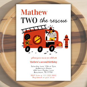 Rotes Feuerwehrauto Two The Rescue 2. Jungen-Gebur Einladung