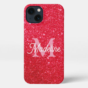 Rotes feuriges glitzerndes Monogramm    iPhone 13 Hülle