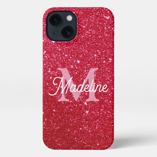 Rotes feuriges glitzerndes Monogramm    iPhone Hülle (Rückseite)