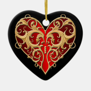 Rotes Filigree-Herz Herz-Ornament Keramikornament
