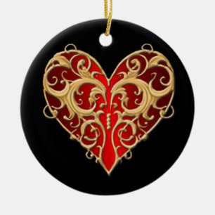 Rotes Filigree-Herz-Rundschmuckanhänger Keramikornament