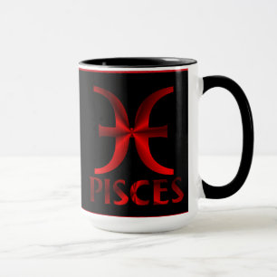 Rotes Fisch-Horoskop-Symbol Tasse